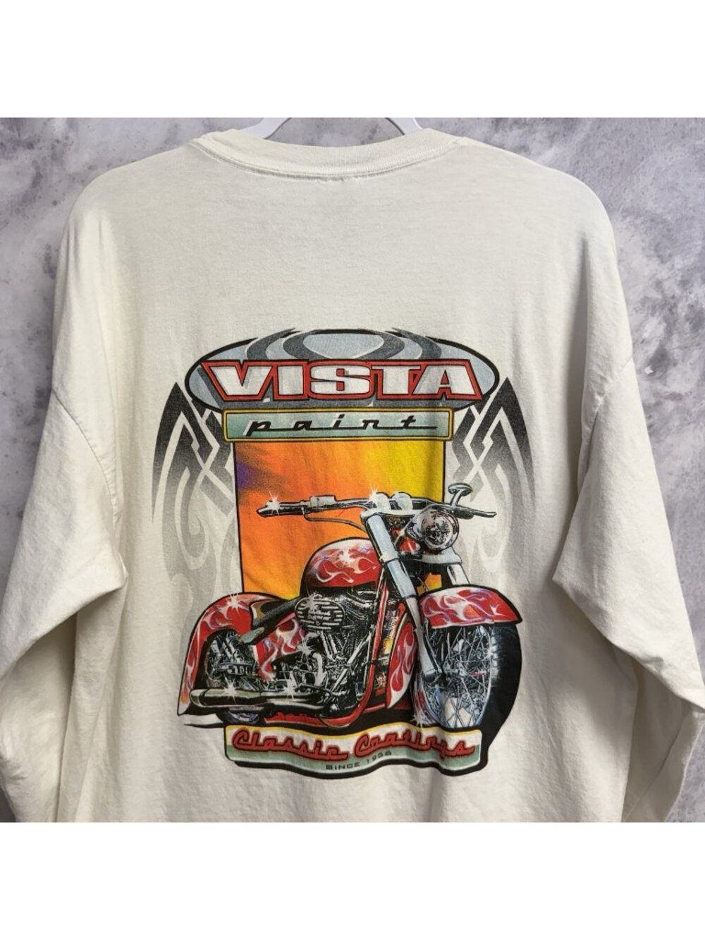 Vintage Y2K Biker Long Sleeve T Shirt Mens XL White Tribal Graphic Tee